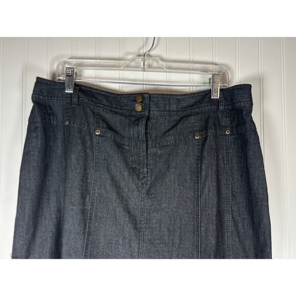 Larry Levine Womens flare Stretch Denim maxi, black Skirt Sz 16 buttons pocket - Picture 3 of 10